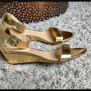 J Crew Lilian Mirror Metallic Low Wedges Gold
